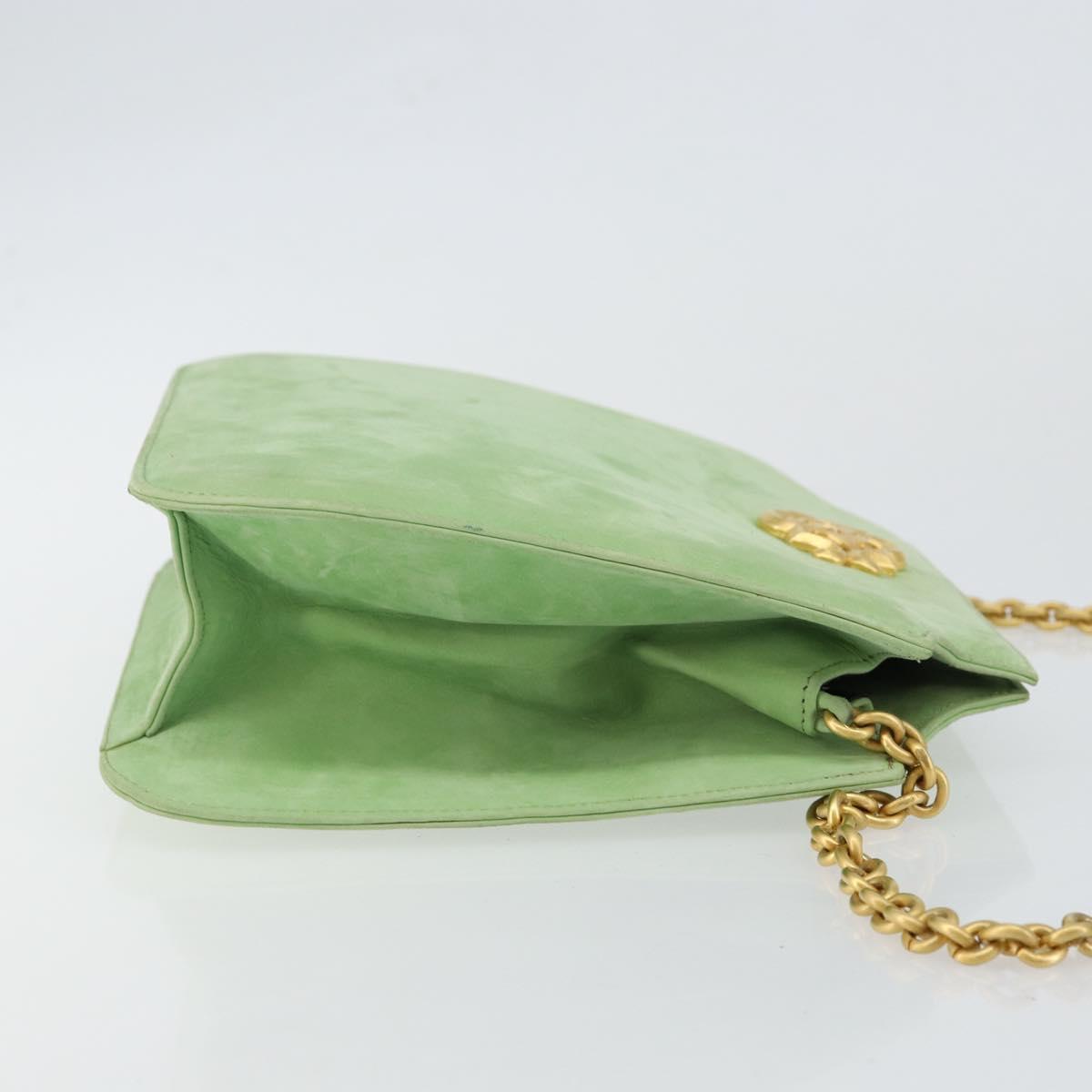 BALLY Chain Shoulder Bag Suede Green Gold Auth BA6601
