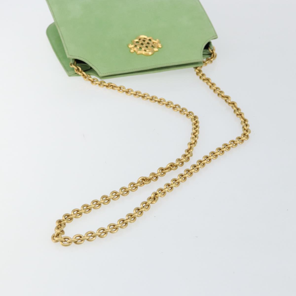 BALLY Chain Shoulder Bag Suede Green Gold Auth BA6601