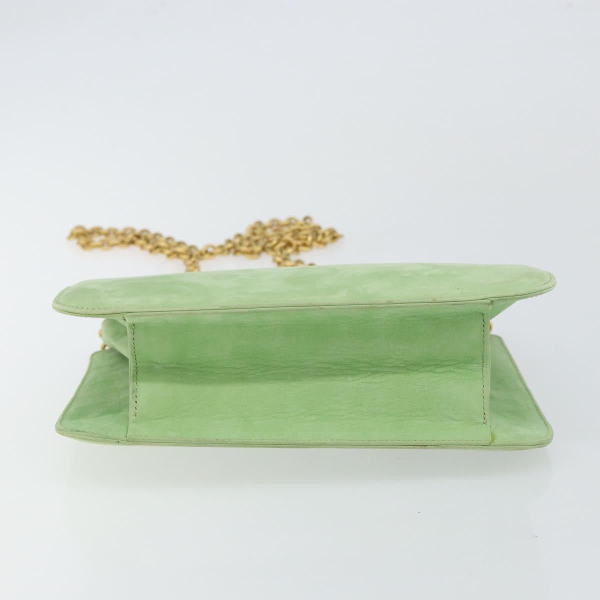 BALLY Chain Shoulder Bag Suede Green Gold Auth BA6601