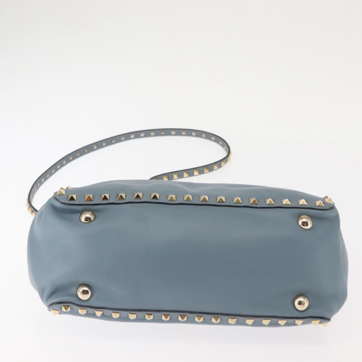 VALENTINO Hand Bag Leather 2way Blue Gold Auth BA6602