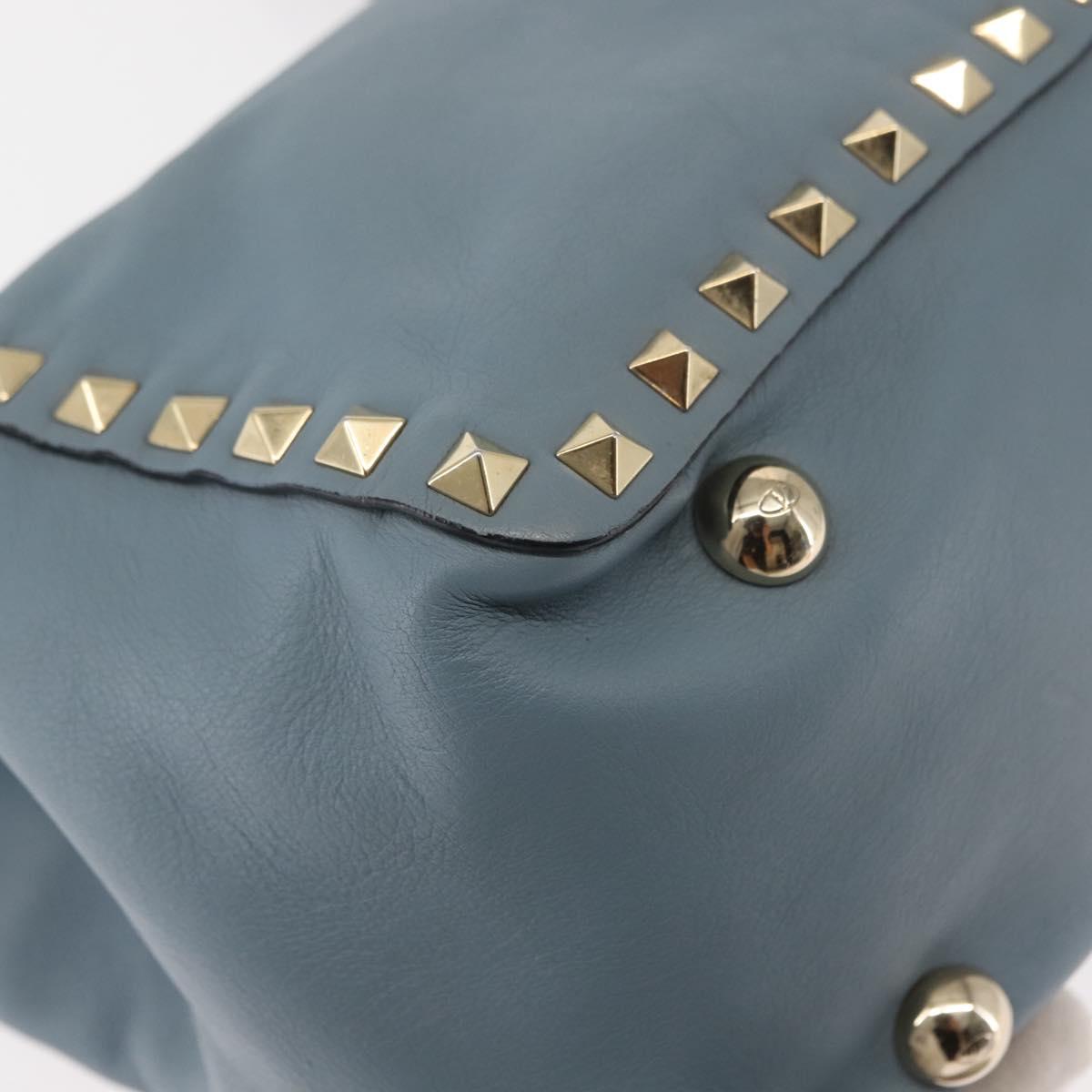 VALENTINO Hand Bag Leather 2way Blue Gold Auth BA6602