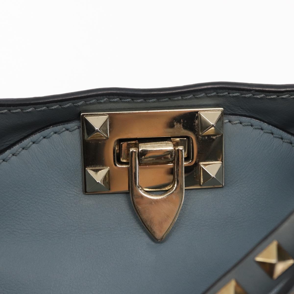 VALENTINO Hand Bag Leather 2way Blue Gold Auth BA6602