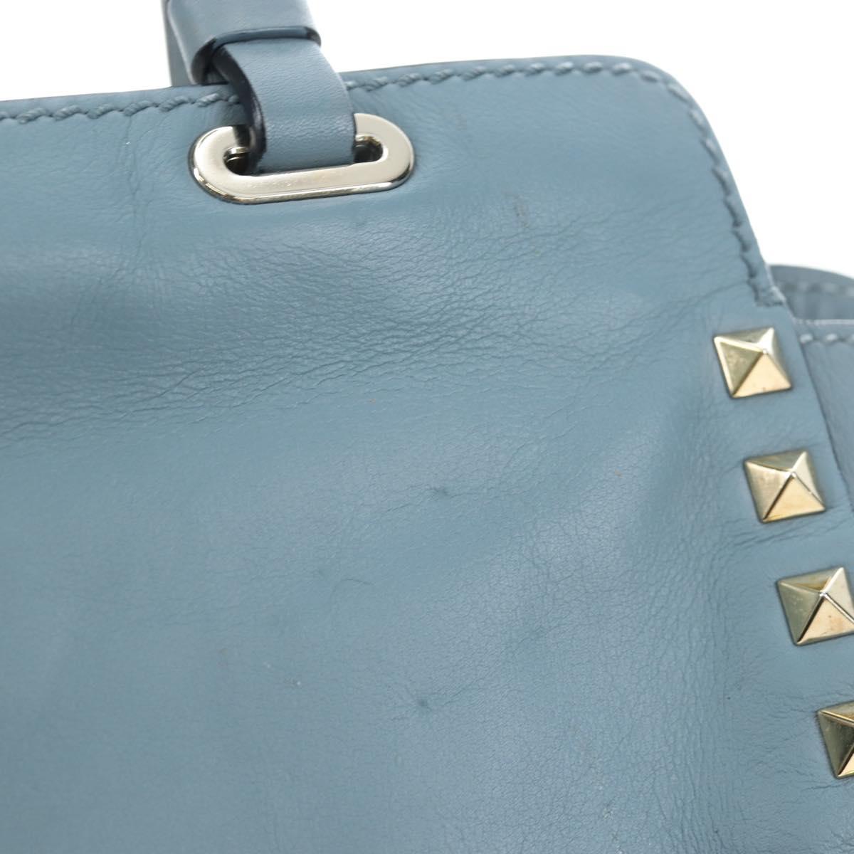 VALENTINO Hand Bag Leather 2way Blue Gold Auth BA6602