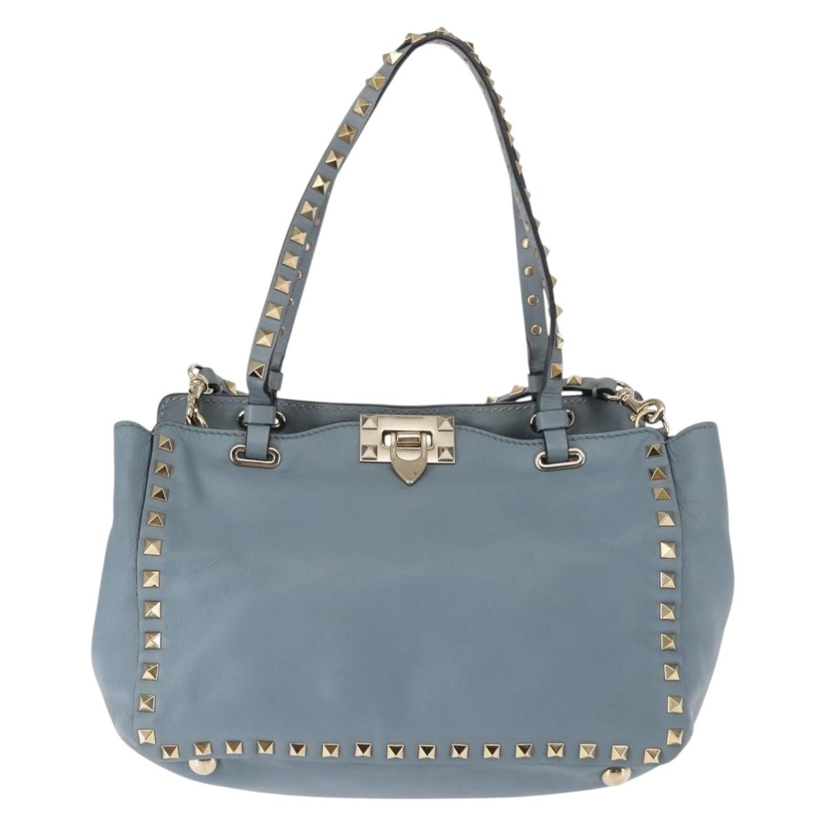 VALENTINO Hand Bag Leather 2way Blue Gold Auth BA6602
