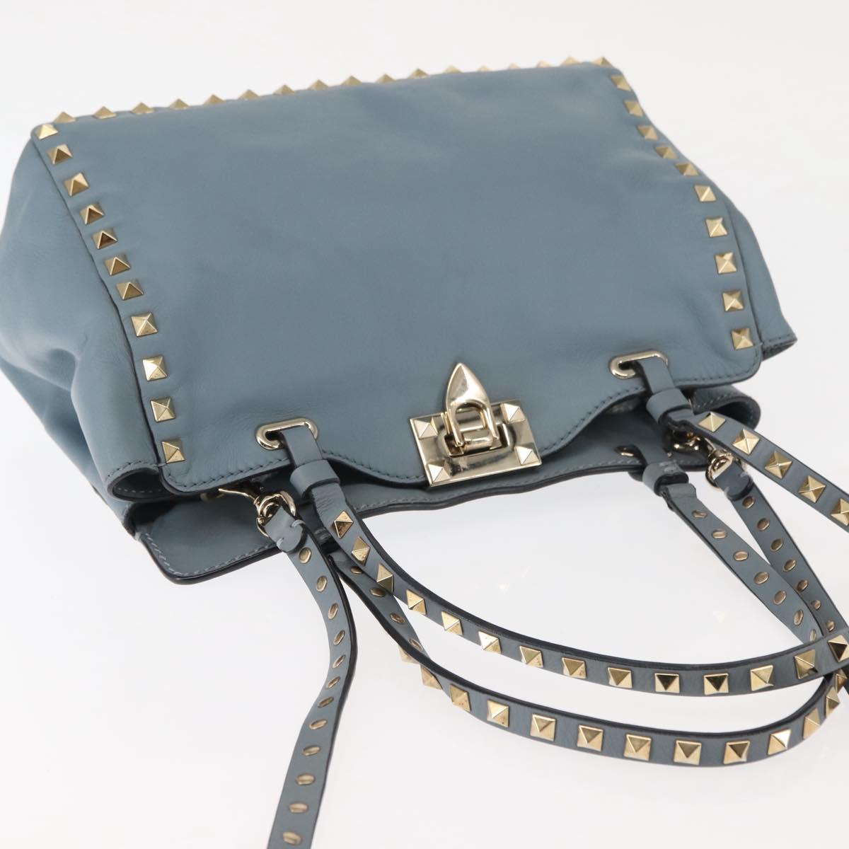 VALENTINO Hand Bag Leather 2way Blue Gold Auth BA6602