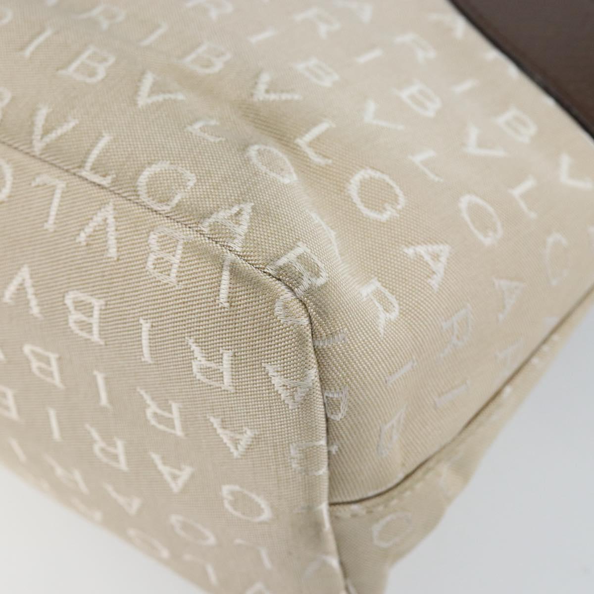BVLGARI Logo Mania Hand Bag Canvas Beige Silver Auth BA6603