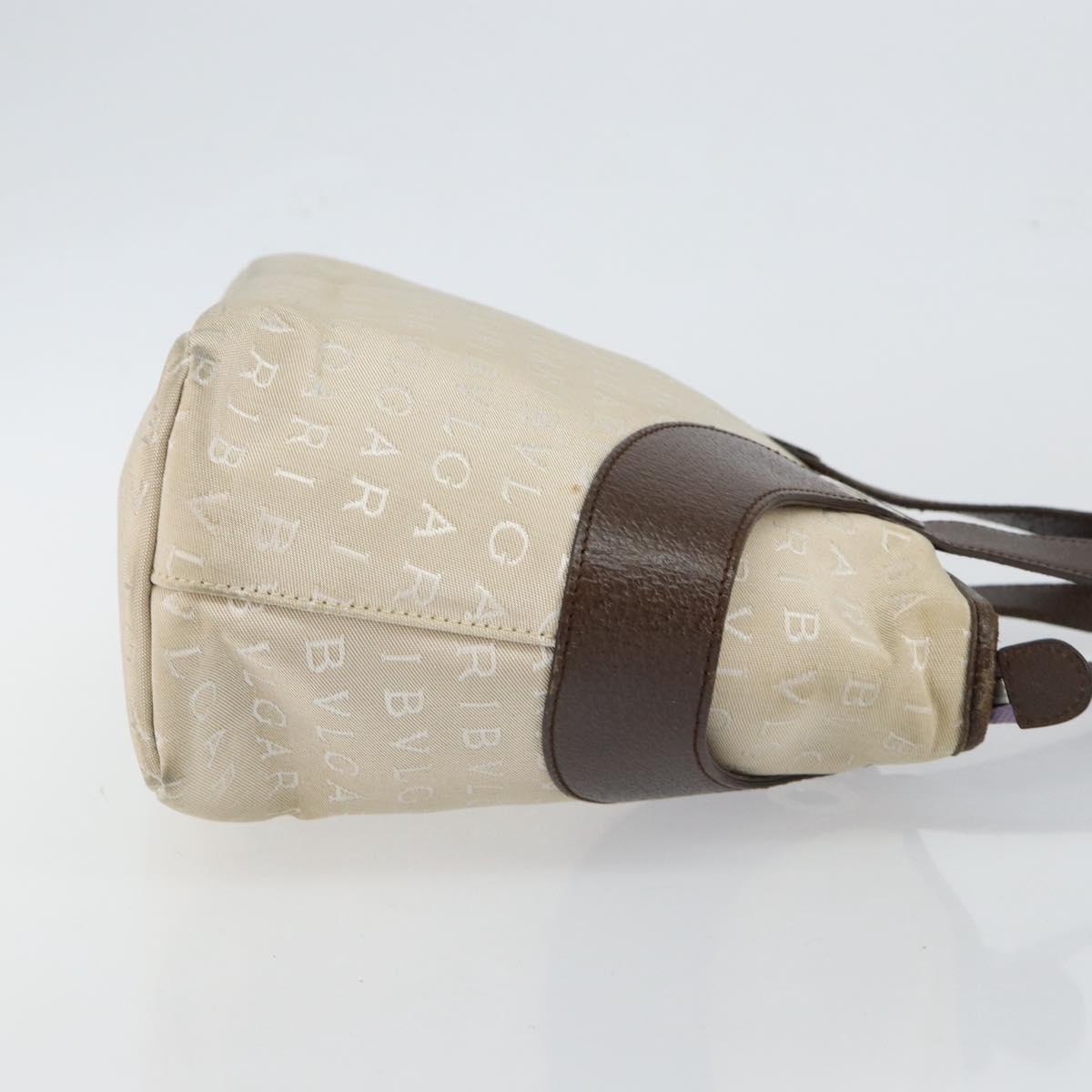 BVLGARI Logo Mania Hand Bag Canvas Beige Silver Auth BA6603