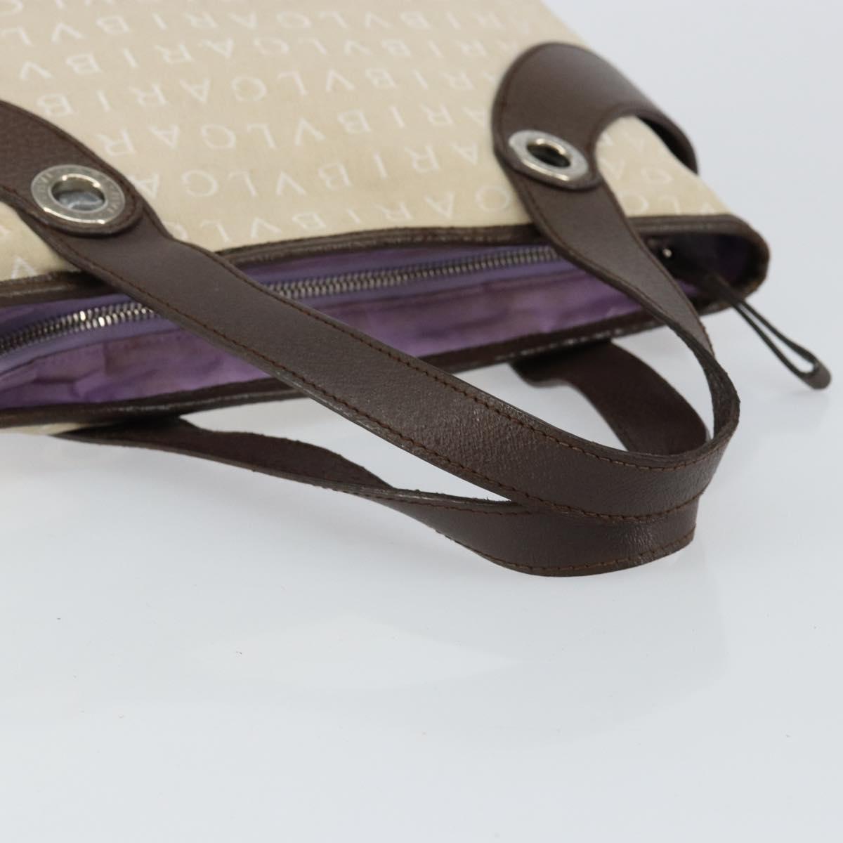 BVLGARI Logo Mania Hand Bag Canvas Beige Silver Auth BA6603