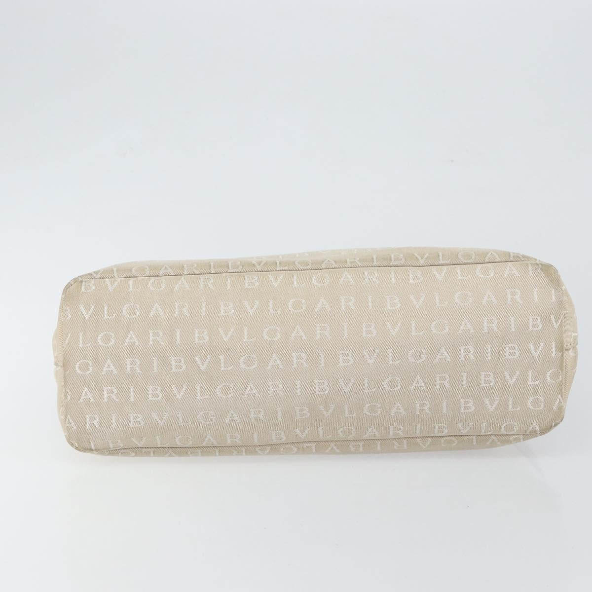 BVLGARI Logo Mania Hand Bag Canvas Beige Silver Auth BA6603