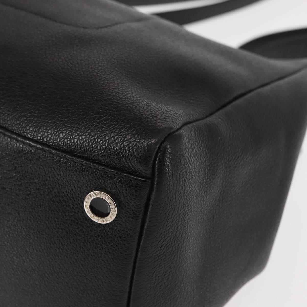 BVLGARI Circle Logo Tote Bag Leather Black Silver Auth BA6604