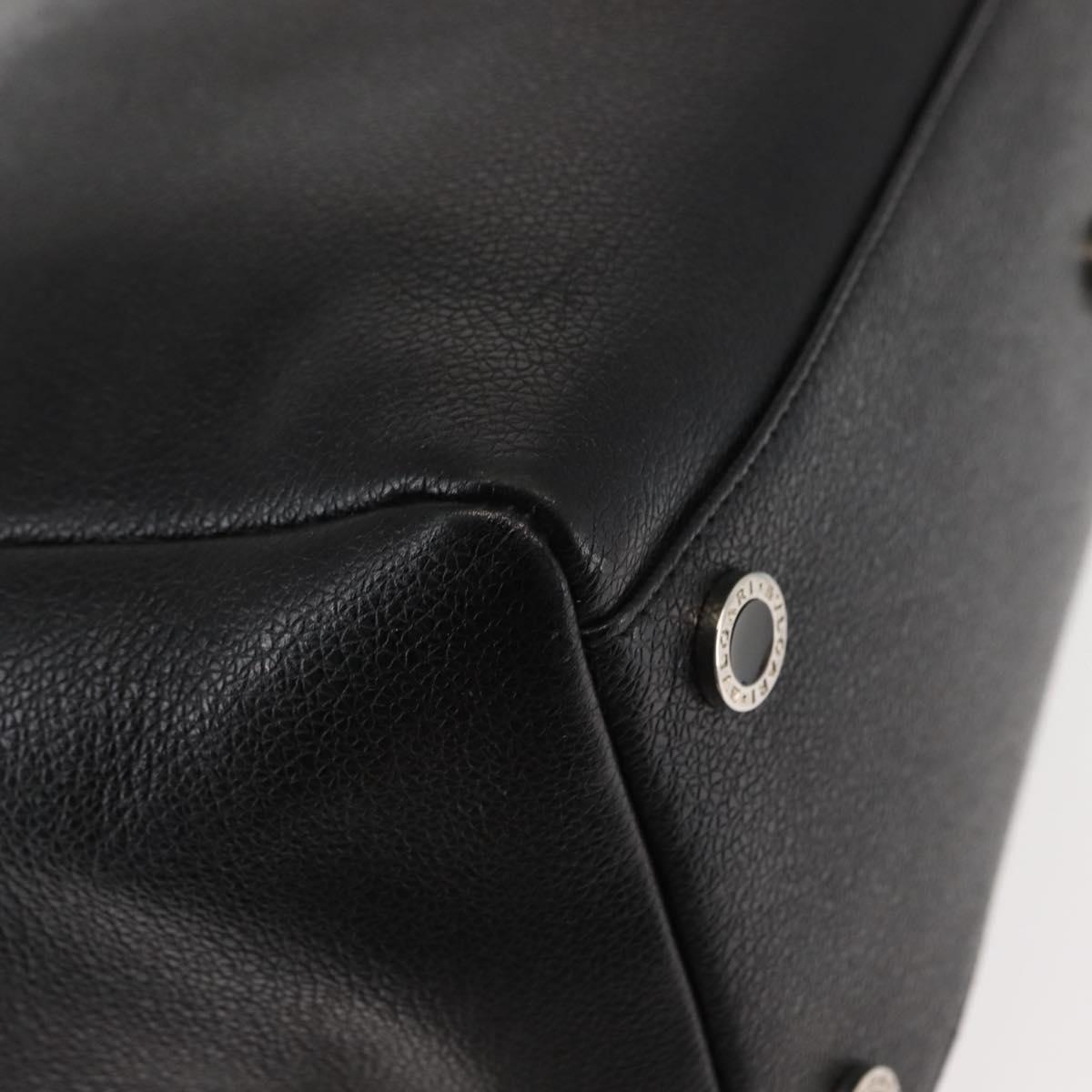 BVLGARI Circle Logo Tote Bag Leather Black Silver Auth BA6604