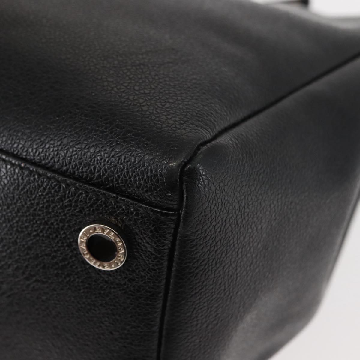 BVLGARI Circle Logo Tote Bag Leather Black Silver Auth BA6604