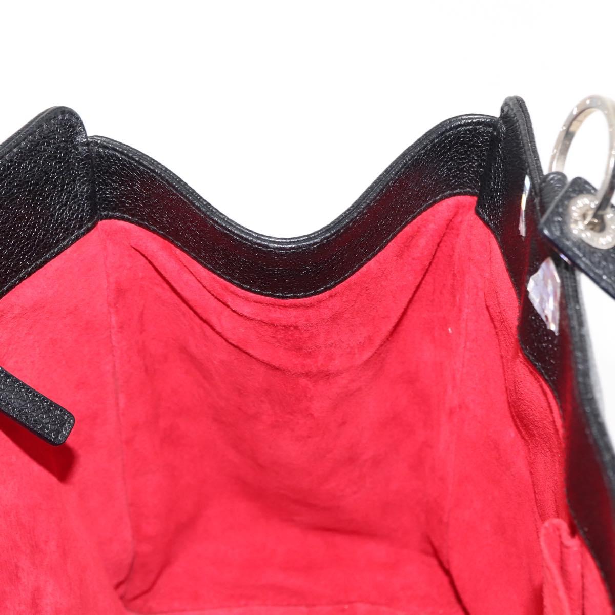 BVLGARI Circle Logo Tote Bag Leather Black Silver Auth BA6604