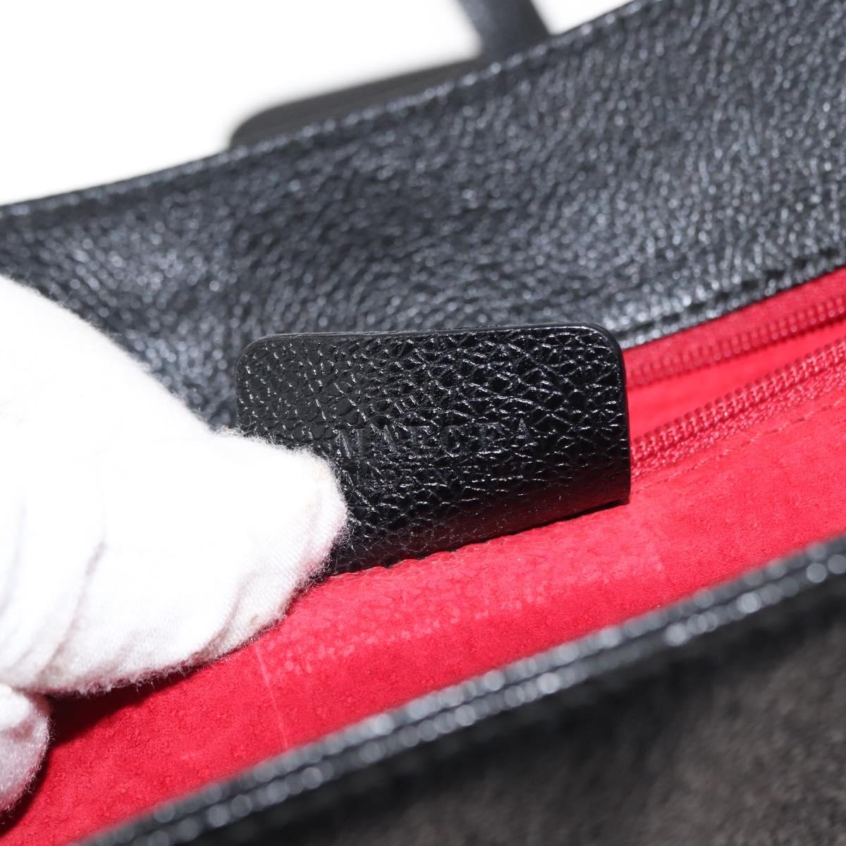 BVLGARI Circle Logo Tote Bag Leather Black Silver Auth BA6604