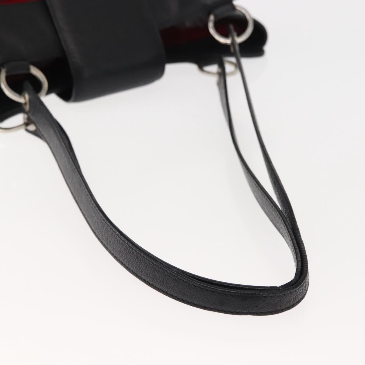 BVLGARI Circle Logo Tote Bag Leather Black Silver Auth BA6604