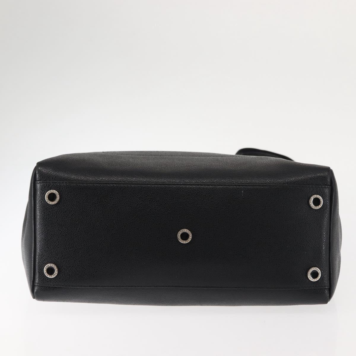 BVLGARI Circle Logo Tote Bag Leather Black Silver Auth BA6604