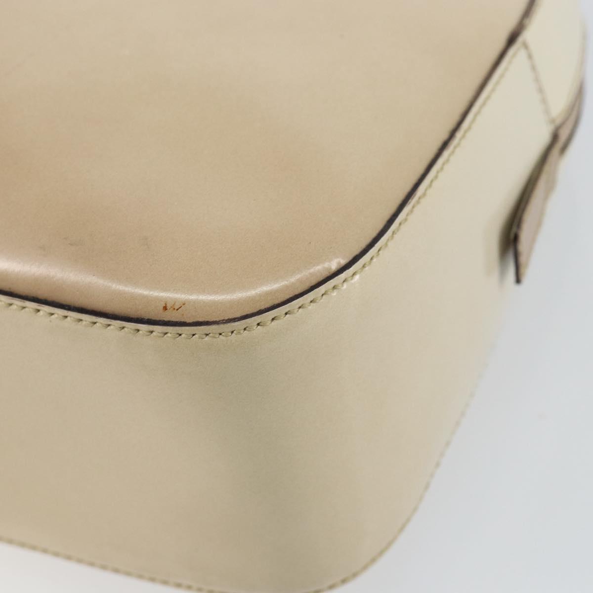 PRADA Hand Bag Patent leather Beige Silver Auth BA6605