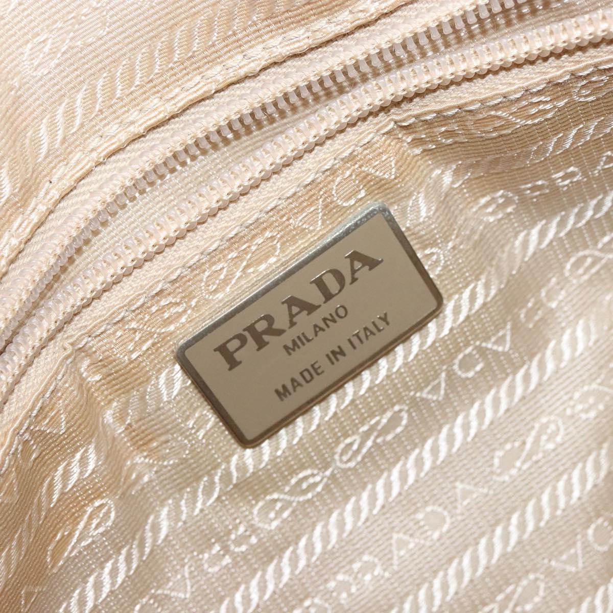 PRADA Hand Bag Patent leather Beige Silver Auth BA6605
