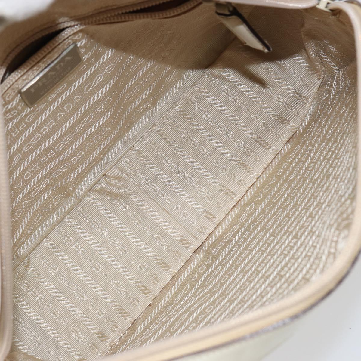 PRADA Hand Bag Patent leather Beige Silver Auth BA6605
