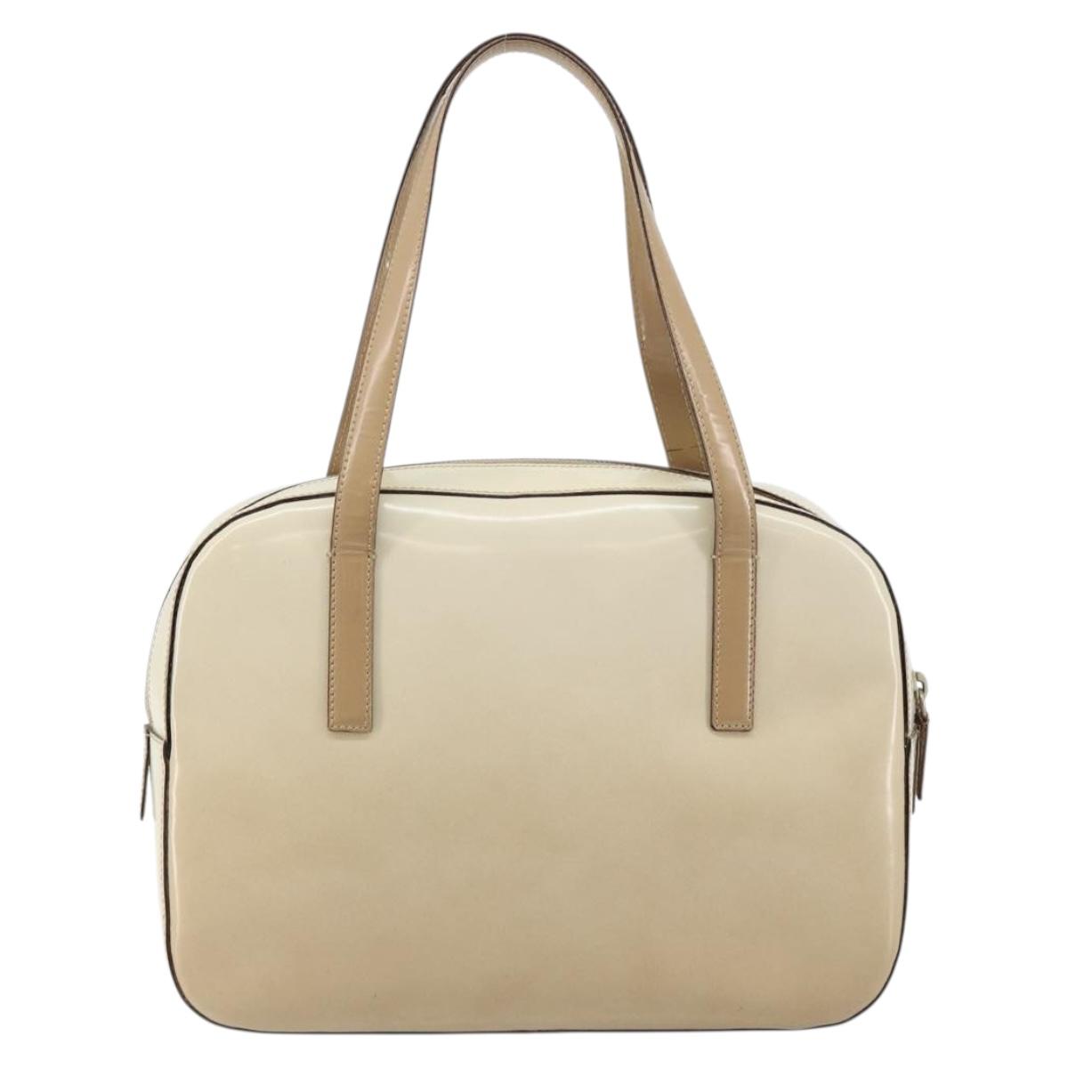 PRADA Hand Bag Patent leather Beige Silver Auth BA6605