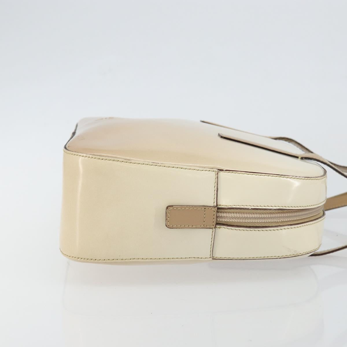 PRADA Hand Bag Patent leather Beige Silver Auth BA6605