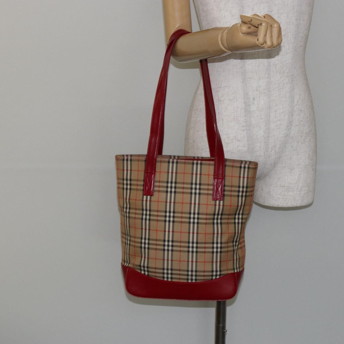 BURBERRY Nova Check Tote Bag Canvas Beige Gold Auth BA6606
