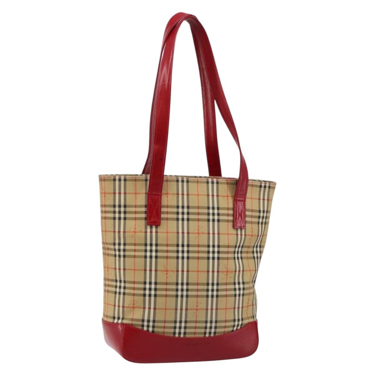 BURBERRY Nova Check Tote Bag Canvas Beige Gold Auth BA6606