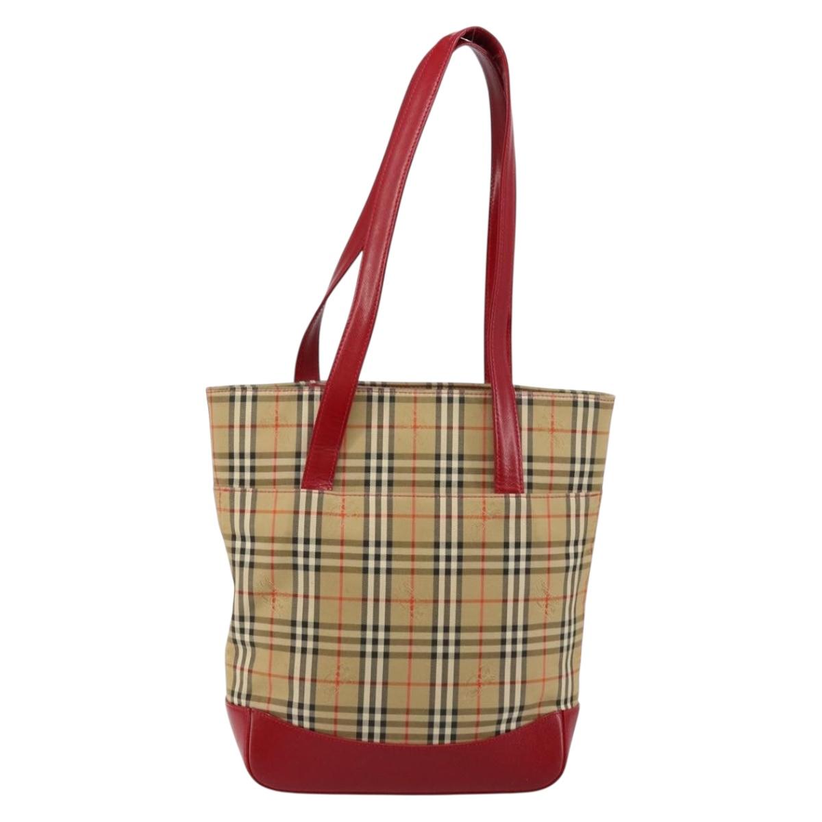 BURBERRY Nova Check Tote Bag Canvas Beige Gold Auth BA6606