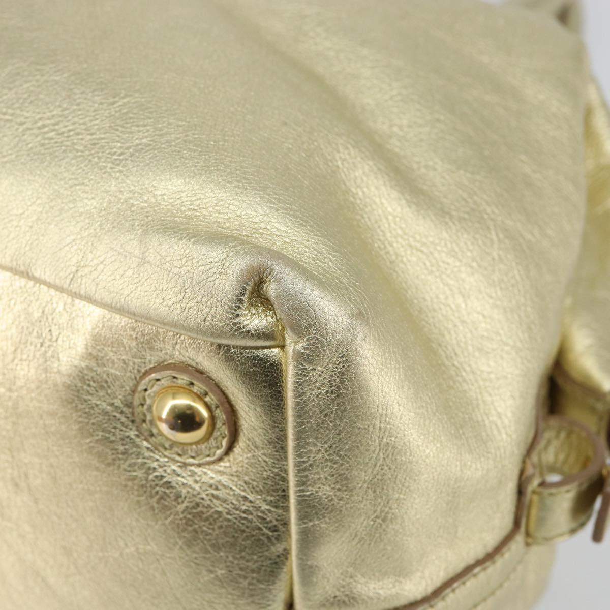 SAINT LAURENT Easy Mini Boston Bag Leather Gold Auth BA6609