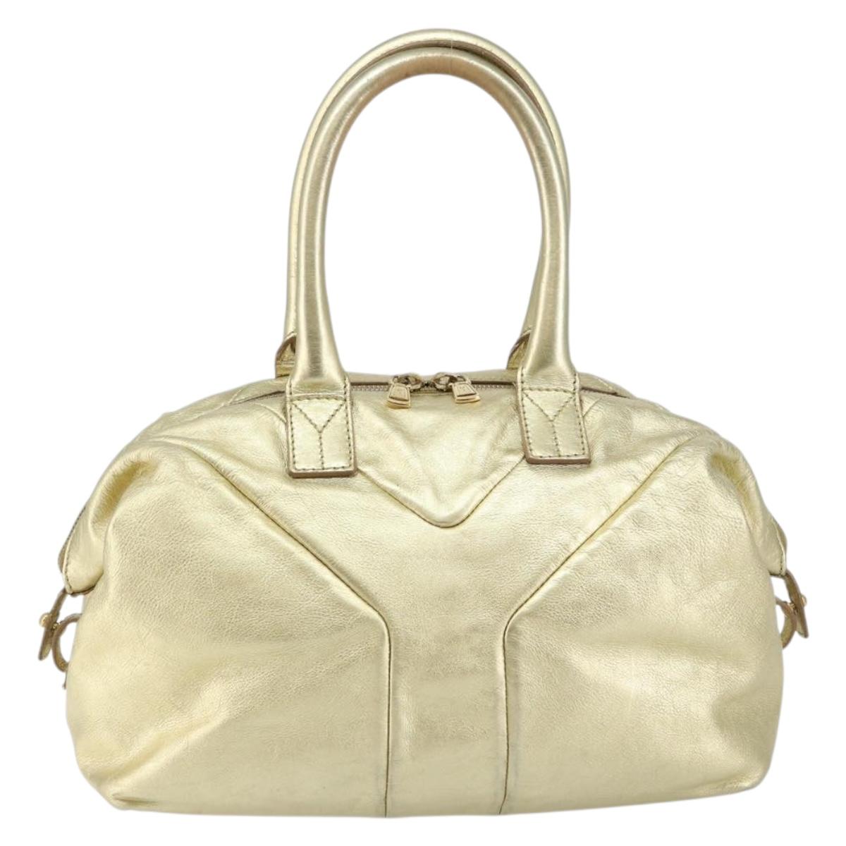 SAINT LAURENT Easy Mini Boston Bag Leather Gold Auth BA6609