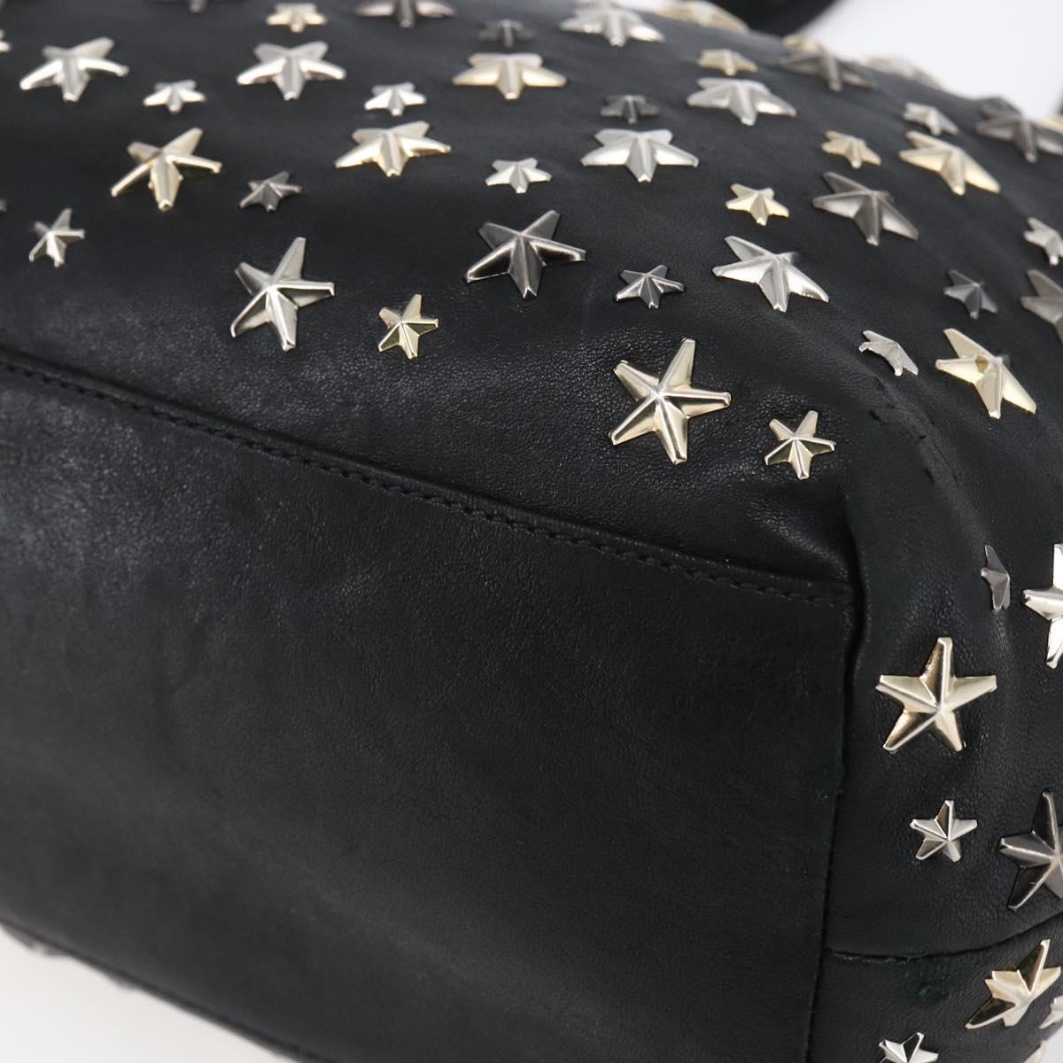 Jimmy Choo Star Studs Shoulder Bag Leather Black Silver Auth BA6610