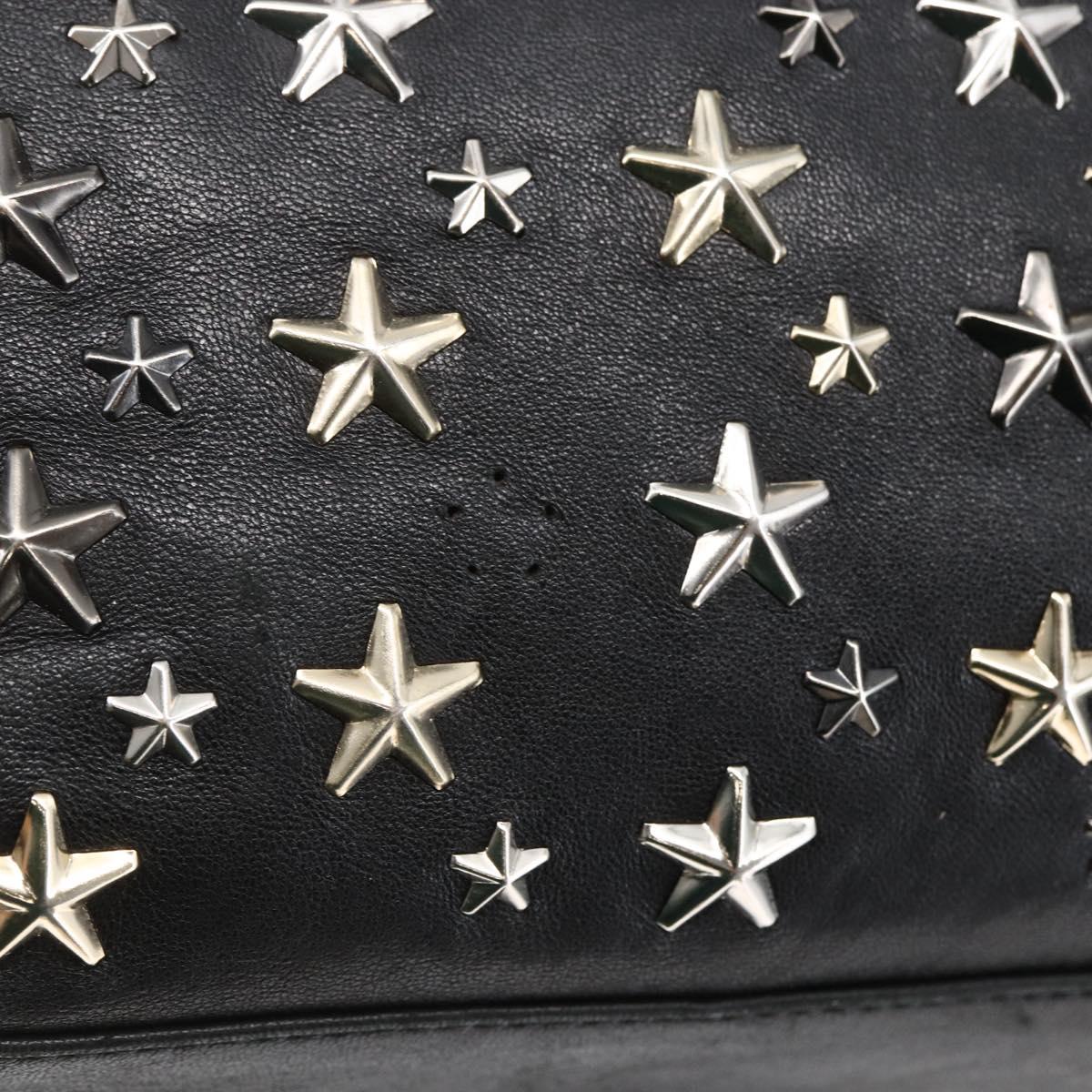 Jimmy Choo Star Studs Shoulder Bag Leather Black Silver Auth BA6610