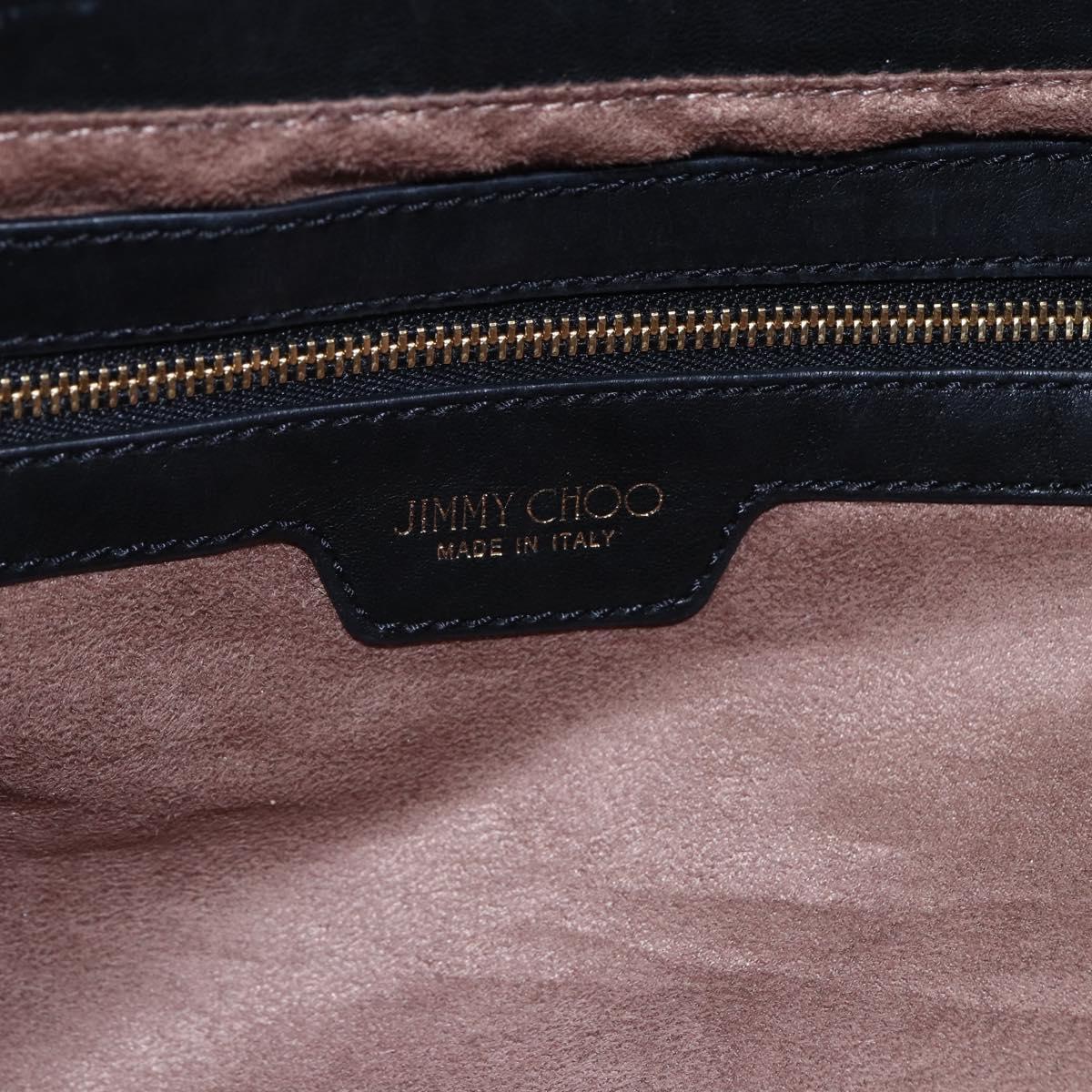 Jimmy Choo Star Studs Shoulder Bag Leather Black Silver Auth BA6610