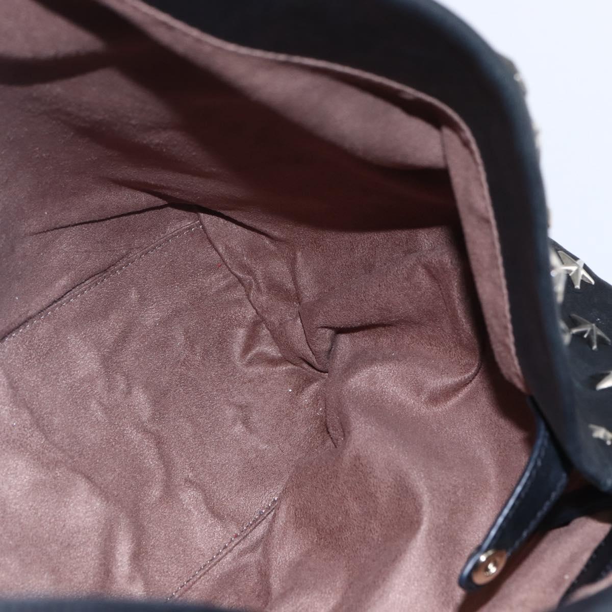 Jimmy Choo Star Studs Shoulder Bag Leather Black Silver Auth BA6610