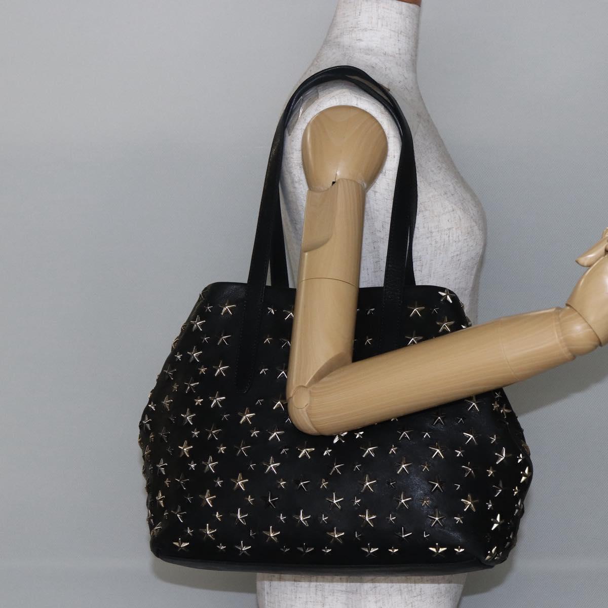 Jimmy Choo Star Studs Shoulder Bag Leather Black Silver Auth BA6610