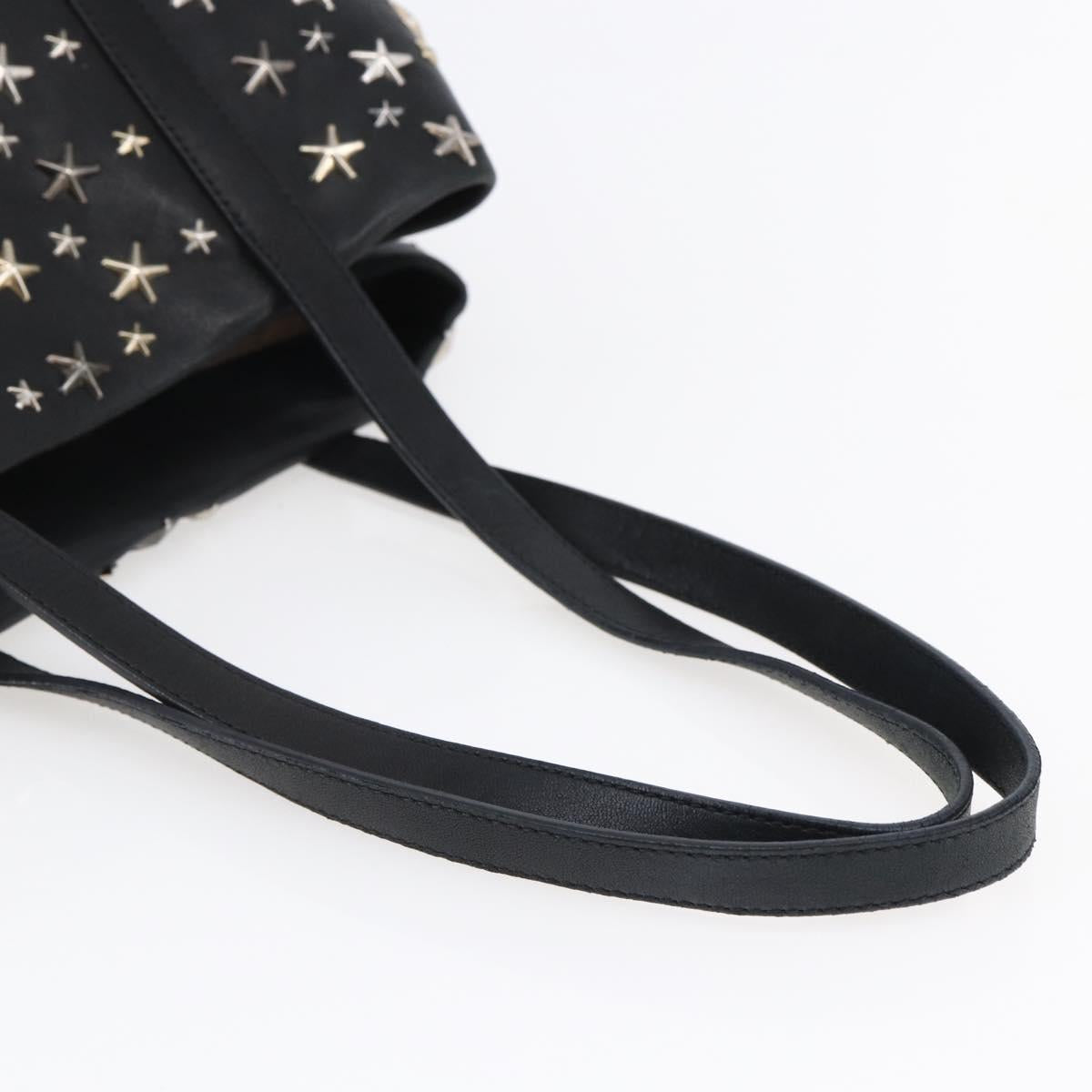 Jimmy Choo Star Studs Shoulder Bag Leather Black Silver Auth BA6610