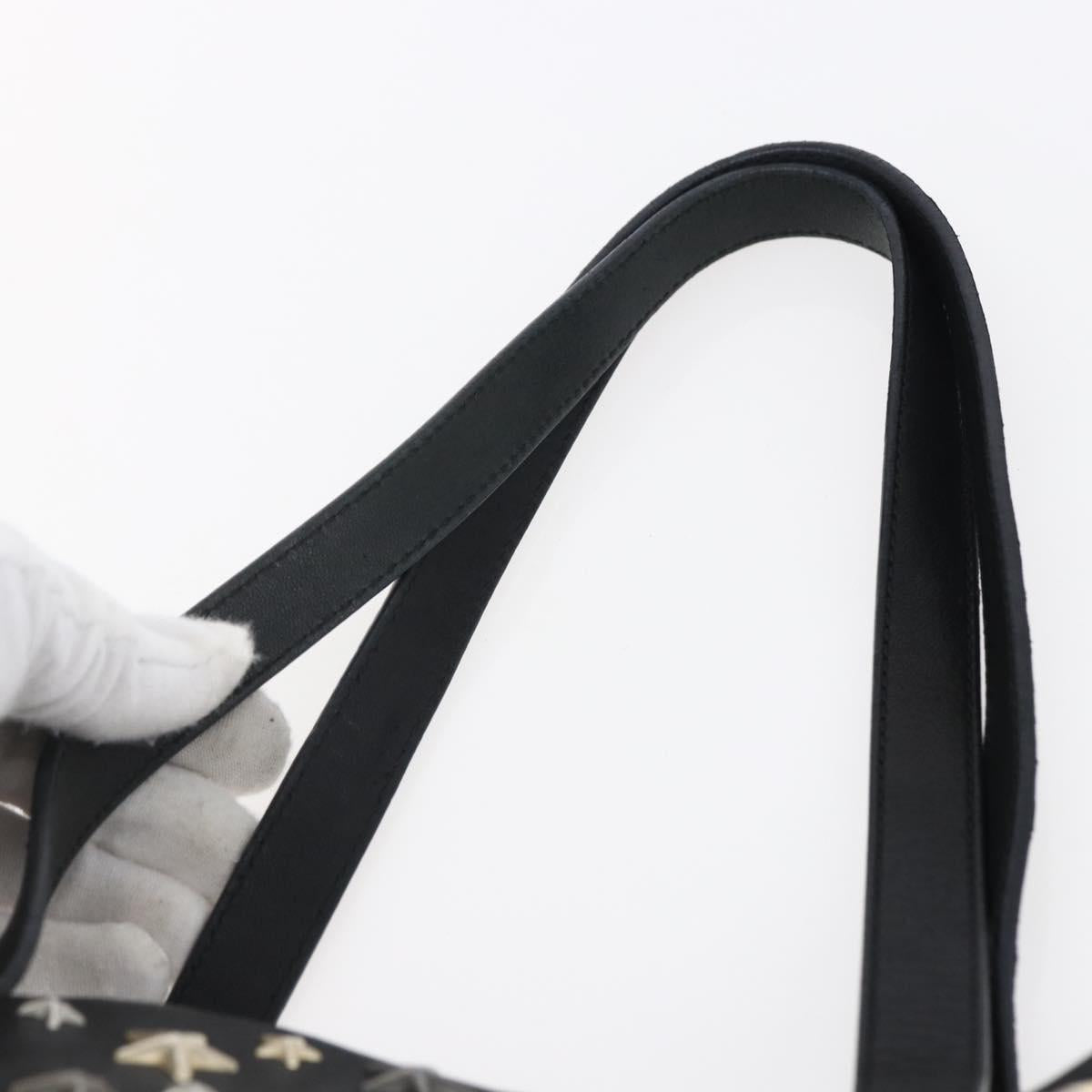 Jimmy Choo Star Studs Shoulder Bag Leather Black Silver Auth BA6610