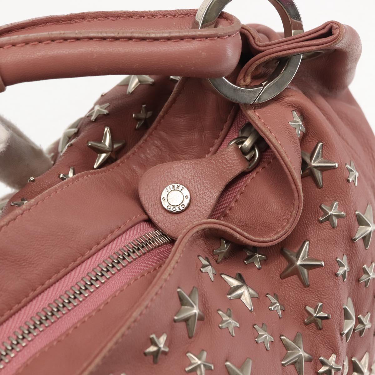 Jimmy Choo Star Studs Shoulder Bag Leather Pink Silver Auth BA6611