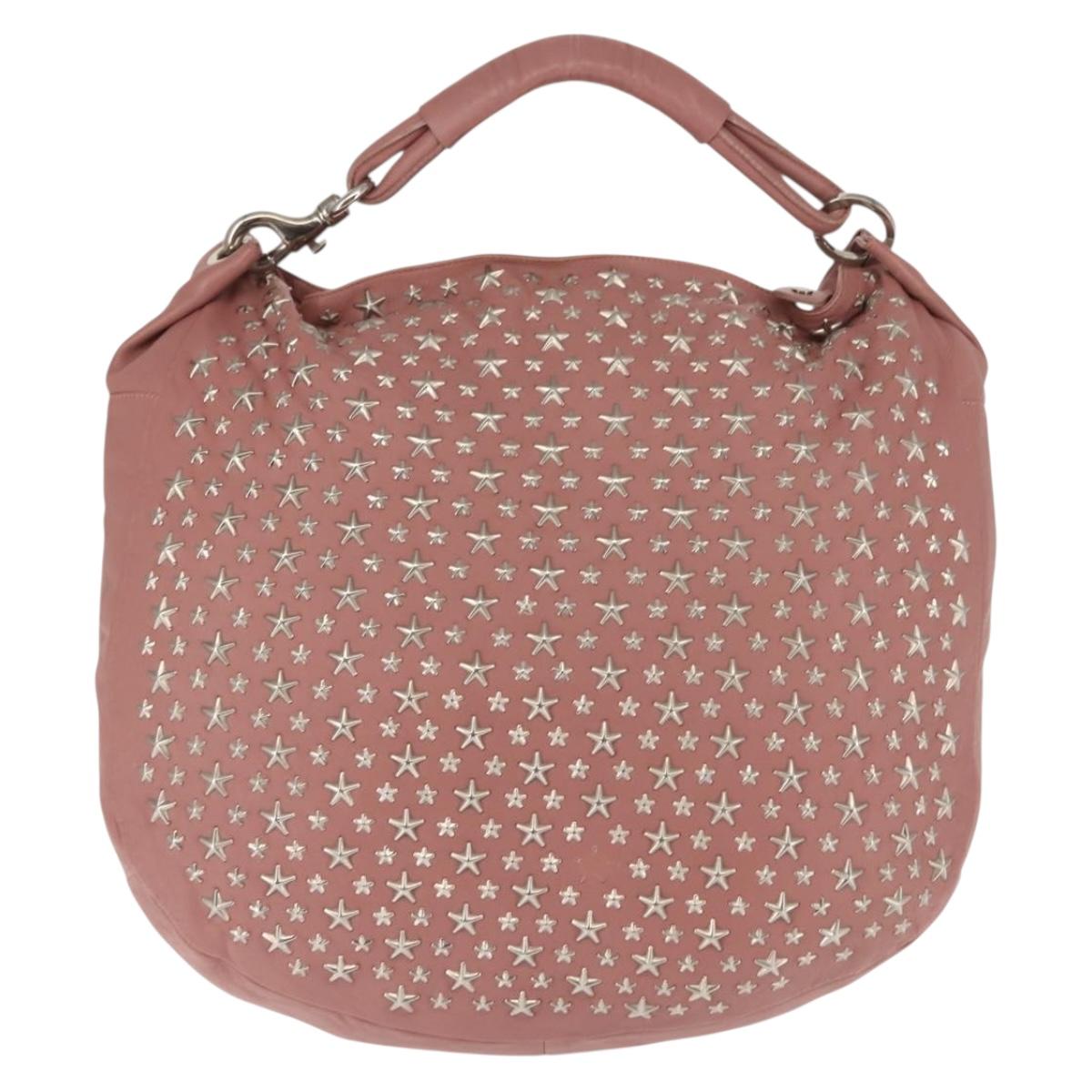 Jimmy Choo Star Studs Shoulder Bag Leather Pink Silver Auth BA6611