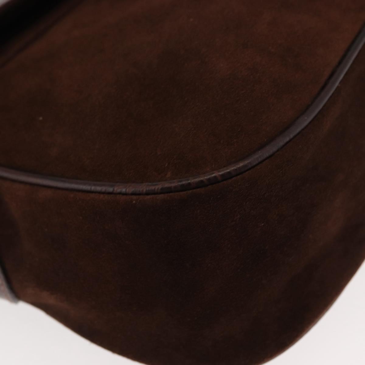 VALENTINO Embossing Shoulder Bag Suede Leather Brown Gold Auth BA6617