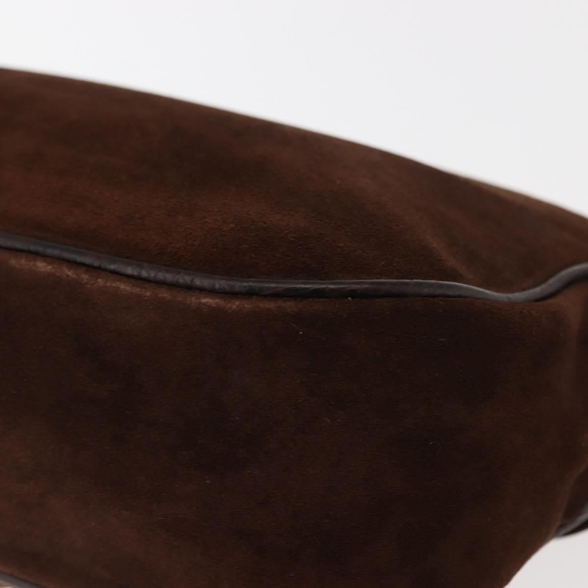 VALENTINO Embossing Shoulder Bag Suede Leather Brown Gold Auth BA6617