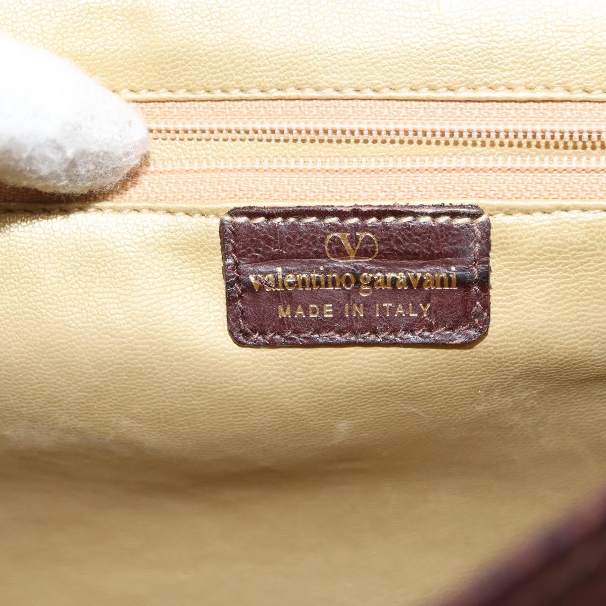 VALENTINO Embossing Shoulder Bag Suede Leather Brown Gold Auth BA6617