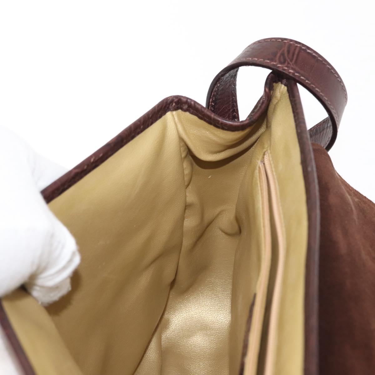 VALENTINO Embossing Shoulder Bag Suede Leather Brown Gold Auth BA6617