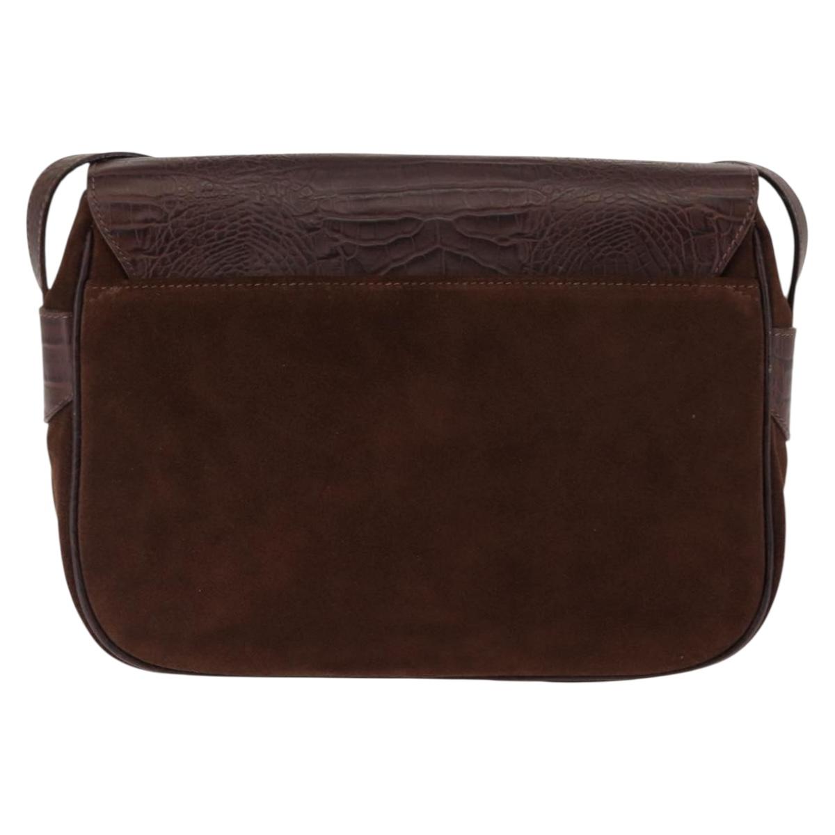 VALENTINO Embossing Shoulder Bag Suede Leather Brown Gold Auth BA6617