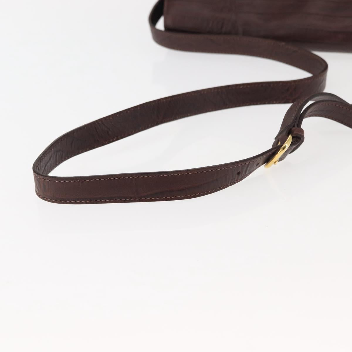 VALENTINO Embossing Shoulder Bag Suede Leather Brown Gold Auth BA6617