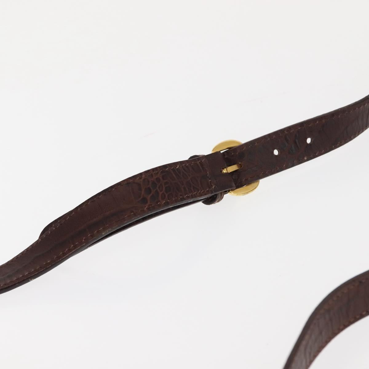 VALENTINO Embossing Shoulder Bag Suede Leather Brown Gold Auth BA6617