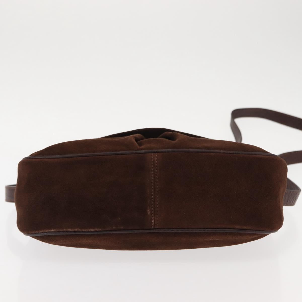 VALENTINO Embossing Shoulder Bag Suede Leather Brown Gold Auth BA6617