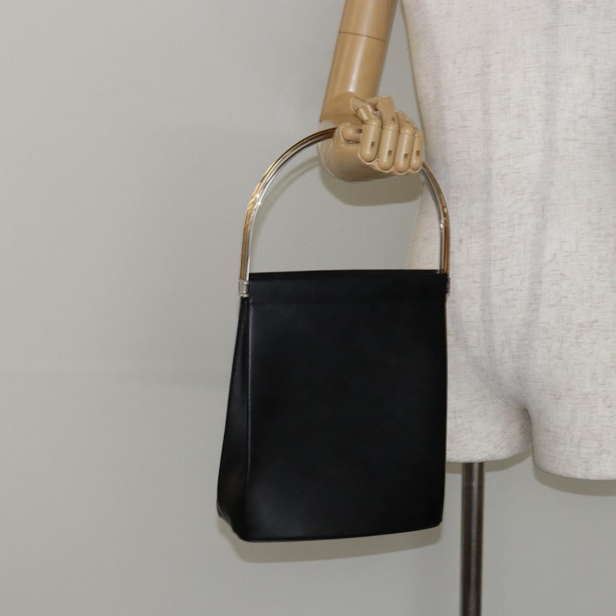 CARTIER Trinity Hand Bag Leather Black Gold Auth BA6619