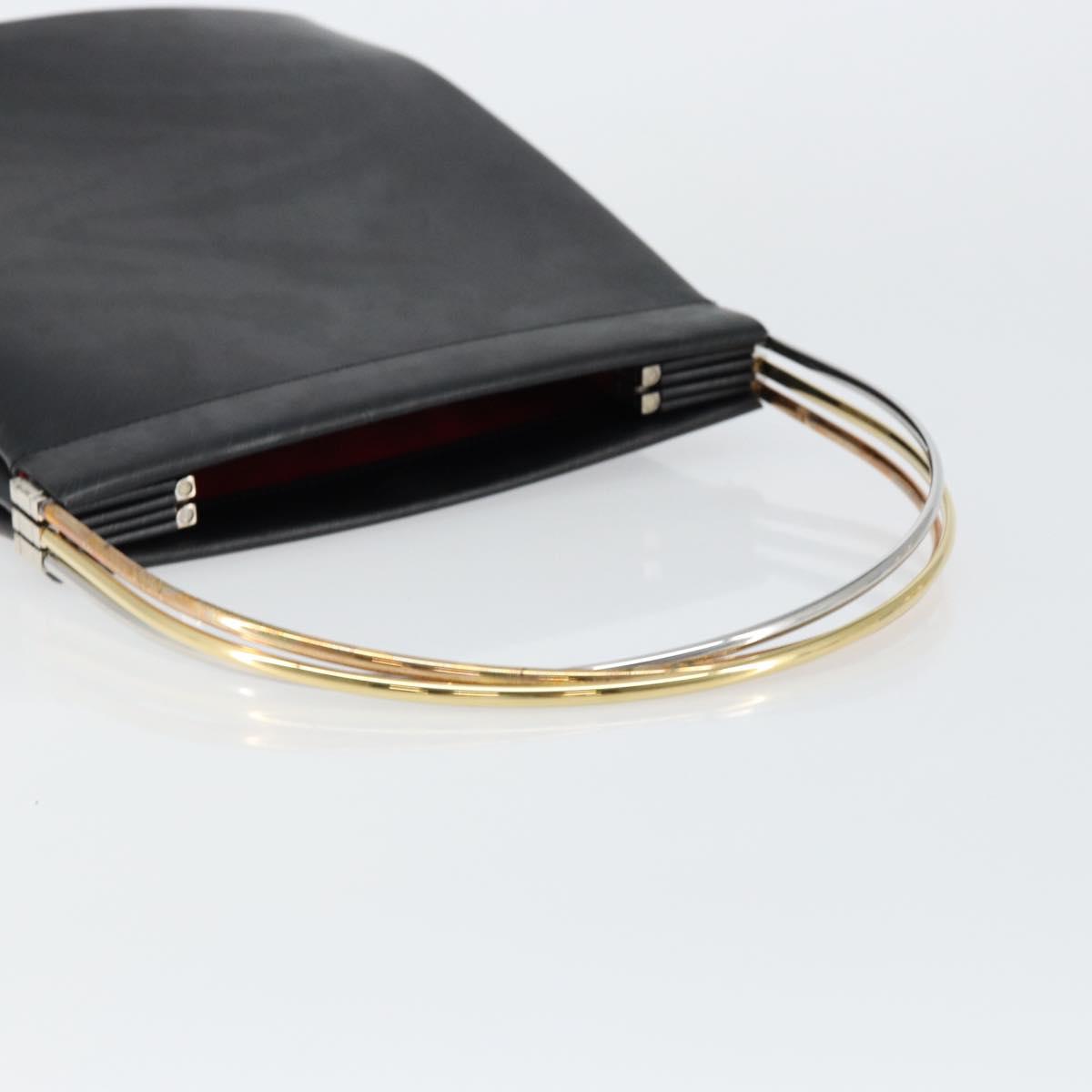CARTIER Trinity Hand Bag Leather Black Gold Auth BA6619