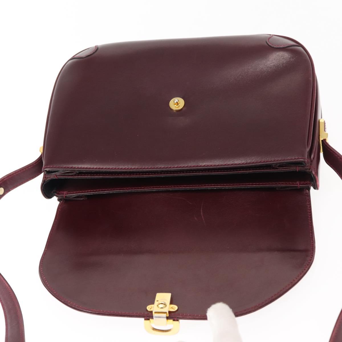 BALLY Shoulder Bag Leather Bordeaux Gold Auth BA6623